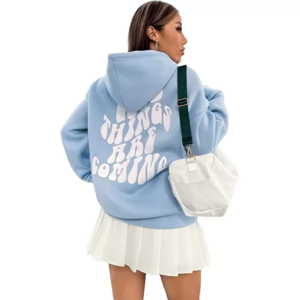 SweatyRocks Women's Long Sleeve Drop Shoulder Pullover Sweatshirt Graphic Letter Hoodie Drawstring Thermal Sweatshirt