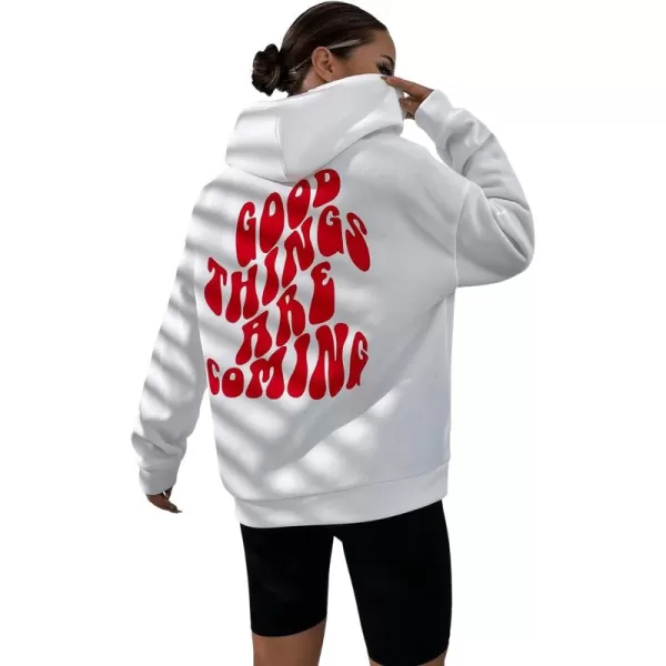 SweatyRocks Women's Long Sleeve Drop Shoulder Pullover Sweatshirt Graphic Letter Hoodie Drawstring Thermal Sweatshirt