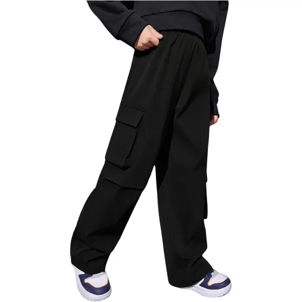 SweatyRocks Boy's Elastic Waist Straight Leg Cargo Pants Loose Long Trousers Streetwear with Pockets