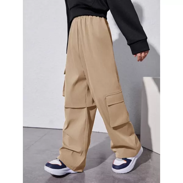 SweatyRocks Boy's Elastic Waist Straight Leg Cargo Pants Loose Long Trousers Streetwear with Pockets