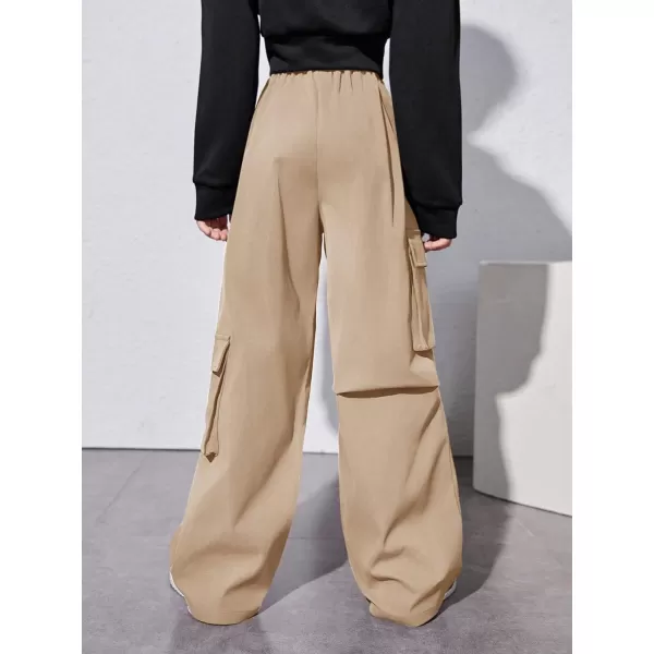 SweatyRocks Boy's Elastic Waist Straight Leg Cargo Pants Loose Long Trousers Streetwear with Pockets