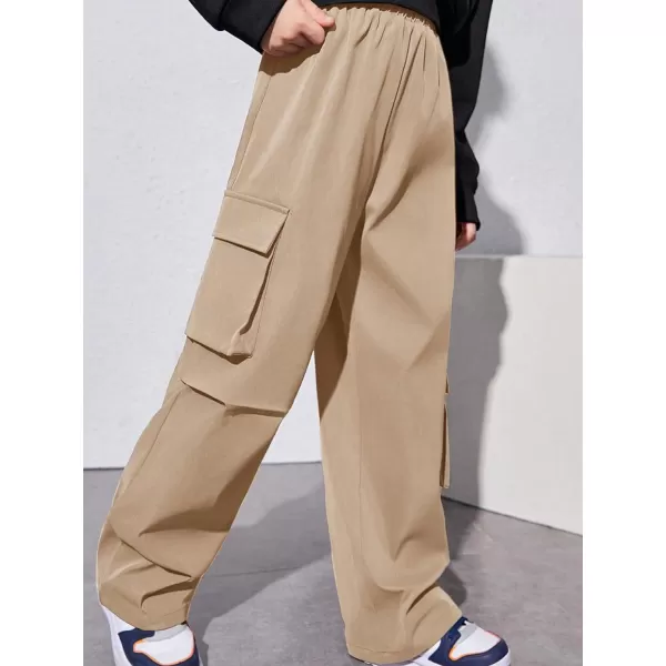 SweatyRocks Boy's Elastic Waist Straight Leg Cargo Pants Loose Long Trousers Streetwear with Pockets