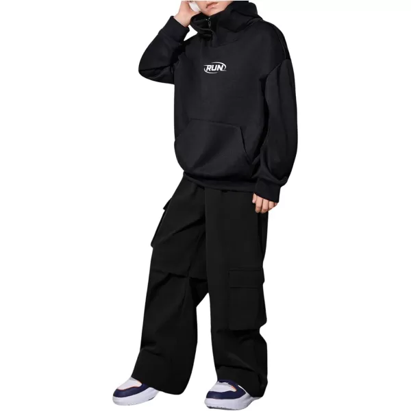SweatyRocks Boy's Elastic Waist Straight Leg Cargo Pants Loose Long Trousers Streetwear with Pockets
