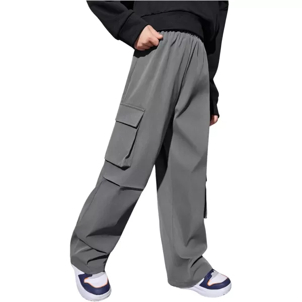 SweatyRocks Boy's Elastic Waist Straight Leg Cargo Pants Loose Long Trousers Streetwear with Pockets
