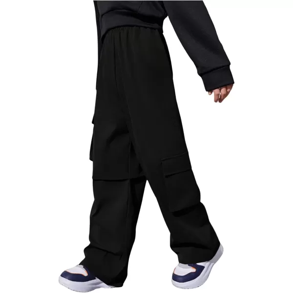 SweatyRocks Boy's Elastic Waist Straight Leg Cargo Pants Loose Long Trousers Streetwear with Pockets