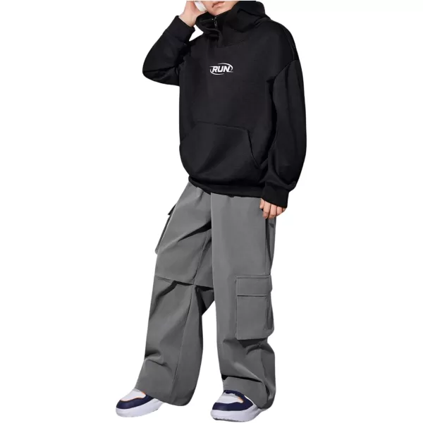 SweatyRocks Boy's Elastic Waist Straight Leg Cargo Pants Loose Long Trousers Streetwear with Pockets