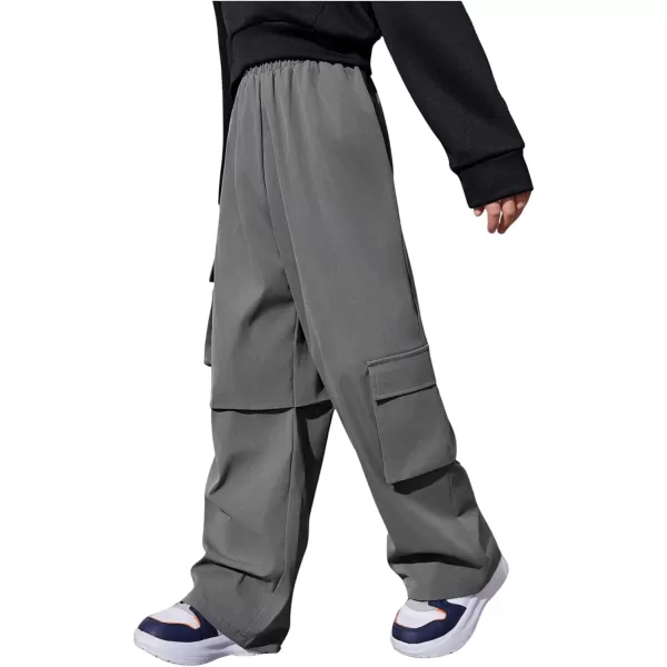 SweatyRocks Boy's Elastic Waist Straight Leg Cargo Pants Loose Long Trousers Streetwear with Pockets
