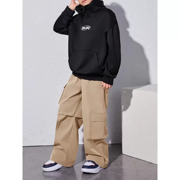 SweatyRocks Boy's Elastic Waist Straight Leg Cargo Pants Loose Long Trousers Streetwear with Pockets