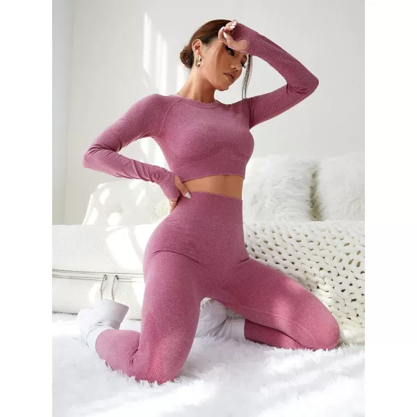 SweatyRocks Women's 2 Piece Sports Outfit Solid Cut Out Back Long Sleeve Crop Top and Leggings Set Activewear