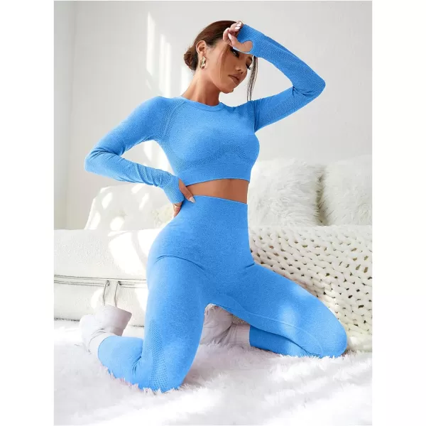 SweatyRocks Women's 2 Piece Sports Outfit Solid Cut Out Back Long Sleeve Crop Top and Leggings Set Activewear