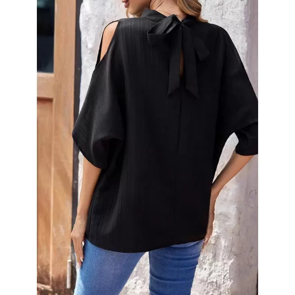 SweatyRocks Women's Cold Shoulder Tops Blouses Dressy Casual Mock Neck Loose Work Shirts