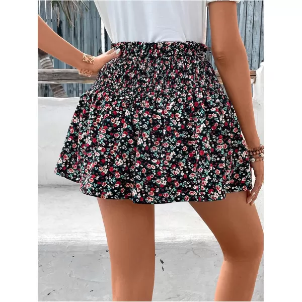 SweatyRocks Women's High Waist Mini Pleated Skater Skirt Flared A-Line Floral Short Skirt