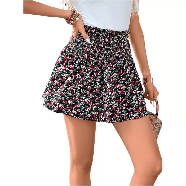 SweatyRocks Women's High Waist Mini Pleated Skater Skirt Flared A-Line Floral Short Skirt