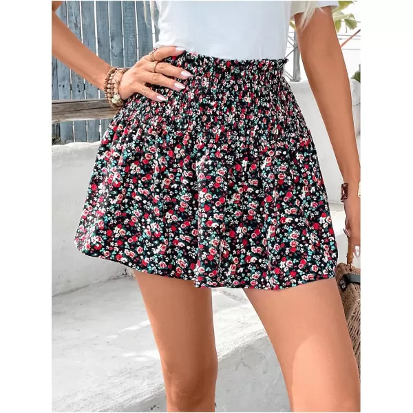 SweatyRocks Women's High Waist Mini Pleated Skater Skirt Flared A-Line Floral Short Skirt