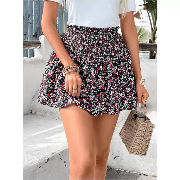 SweatyRocks Women's High Waist Mini Pleated Skater Skirt Flared A-Line Floral Short Skirt