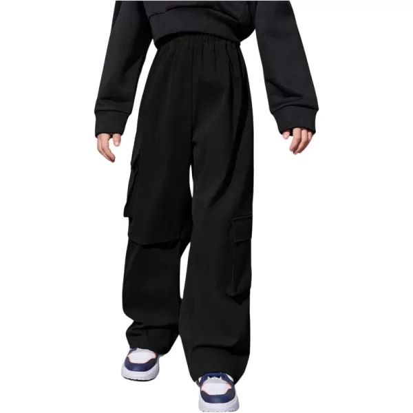 SweatyRocks Boy's Elastic Waist Straight Leg Cargo Pants Loose Long Trousers Streetwear with Pockets