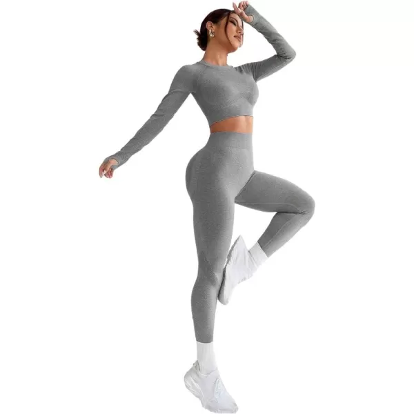 SweatyRocks Women's 2 Piece Sports Outfit Solid Cut Out Back Long Sleeve Crop Top and Leggings Set Activewear