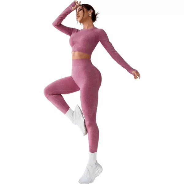 SweatyRocks Women's 2 Piece Sports Outfit Solid Cut Out Back Long Sleeve Crop Top and Leggings Set Activewear