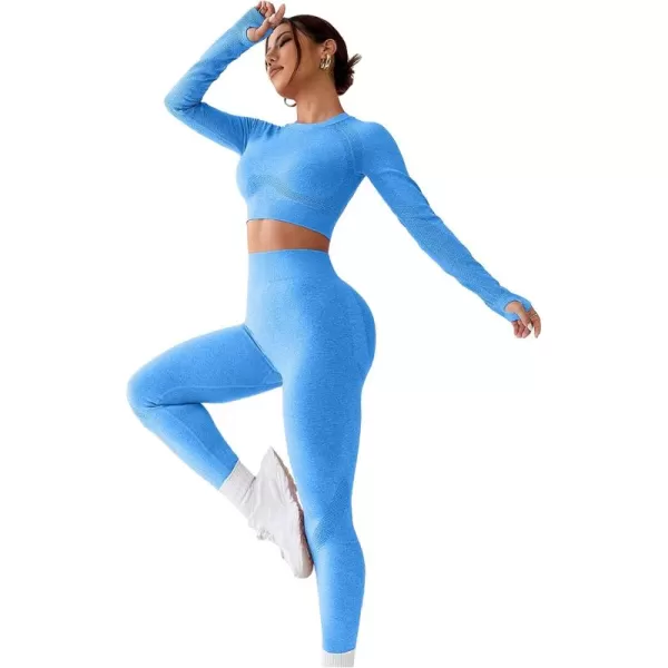 SweatyRocks Women's 2 Piece Sports Outfit Solid Cut Out Back Long Sleeve Crop Top and Leggings Set Activewear