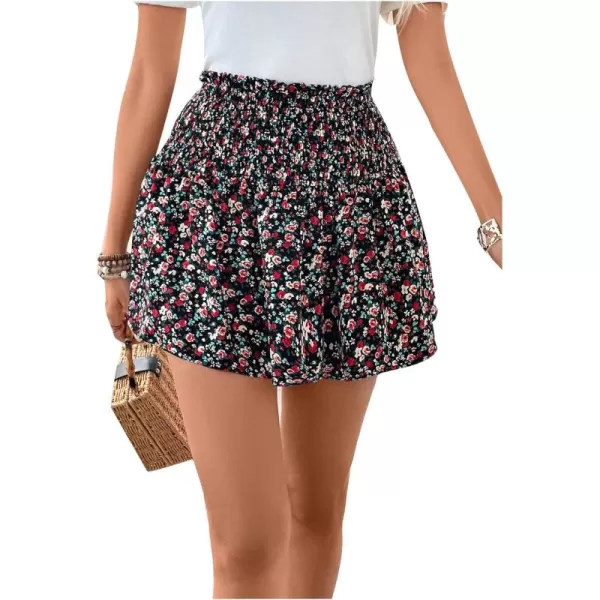 SweatyRocks Women's High Waist Mini Pleated Skater Skirt Flared A-Line Floral Short Skirt