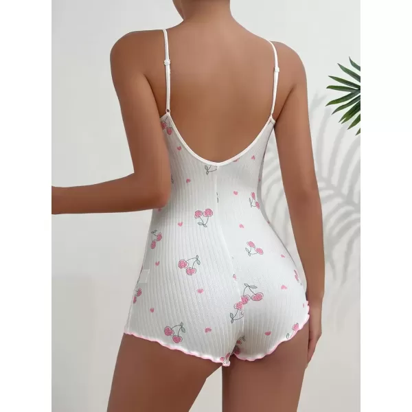 imageSweatyRocks Womens Cute Graphic Print Sleep Romper Cami Night Rompers Pajama Onesie NightgownCherry Pattern