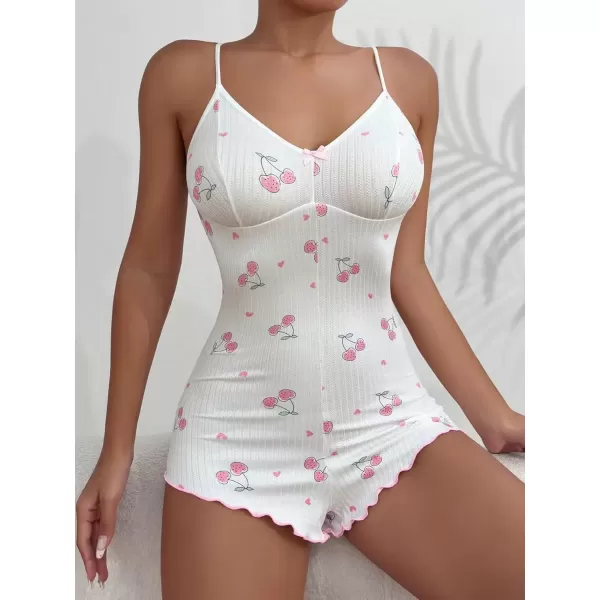 imageSweatyRocks Womens Cute Graphic Print Sleep Romper Cami Night Rompers Pajama Onesie NightgownCherry Pattern