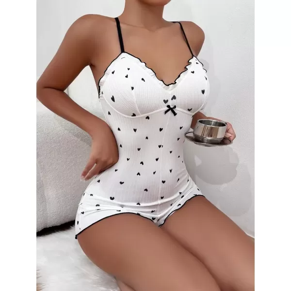 imageSweatyRocks Womens Cute Graphic Print Sleep Romper Cami Night Rompers Pajama Onesie NightgownHeart Pattern