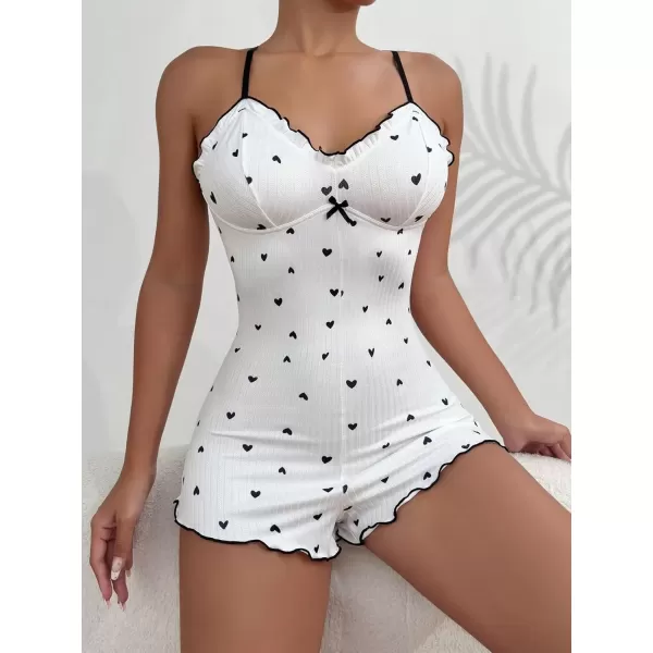 imageSweatyRocks Womens Cute Graphic Print Sleep Romper Cami Night Rompers Pajama Onesie NightgownHeart Pattern