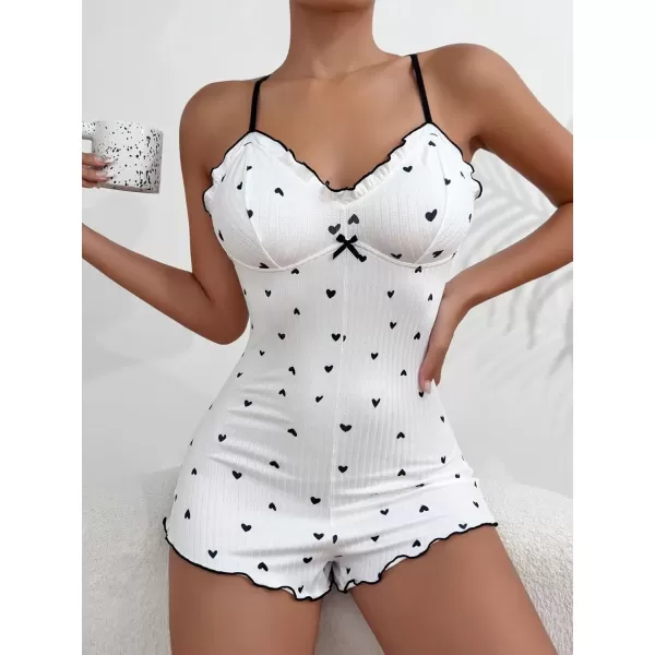 imageSweatyRocks Womens Cute Graphic Print Sleep Romper Cami Night Rompers Pajama Onesie NightgownHeart Pattern