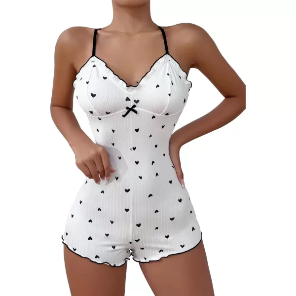 imageSweatyRocks Womens Cute Graphic Print Sleep Romper Cami Night Rompers Pajama Onesie NightgownHeart Pattern