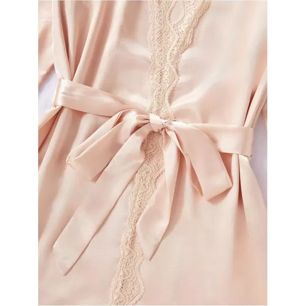 imageSweatyRocks Womens Silk Pajamas Set 4pcs with Robe Lace Trim Shorts Lounge Sets Pants SleepwearChampagne