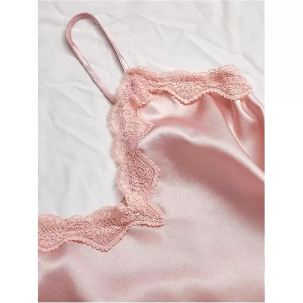 imageSweatyRocks Womens Silk Pajamas Set 4pcs with Robe Lace Trim Shorts Lounge Sets Pants SleepwearPink
