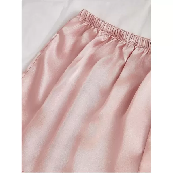 imageSweatyRocks Womens Silk Pajamas Set 4pcs with Robe Lace Trim Shorts Lounge Sets Pants SleepwearPink