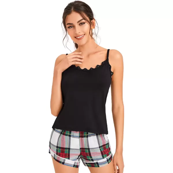 imageSweatyRocks Womens Sleepwear Set Plaid Print Cami Top and Elastic Waist Short Pajama Set0multicolor