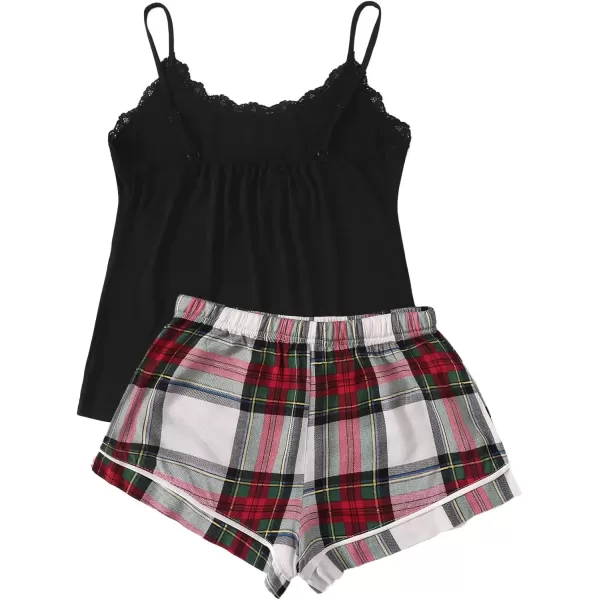 imageSweatyRocks Womens Sleepwear Set Plaid Print Cami Top and Elastic Waist Short Pajama Set0multicolor