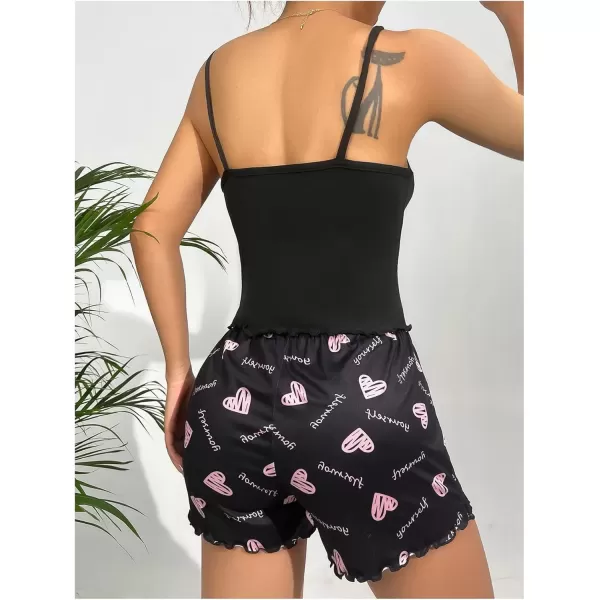 imageSweatyRocks Womens Sleepwear Set Plaid Print Cami Top and Elastic Waist Short Pajama SetBlack Heart