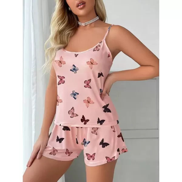 imageSweatyRocks Womens Sleepwear Set Plaid Print Cami Top and Elastic Waist Short Pajama SetButterfly Pink