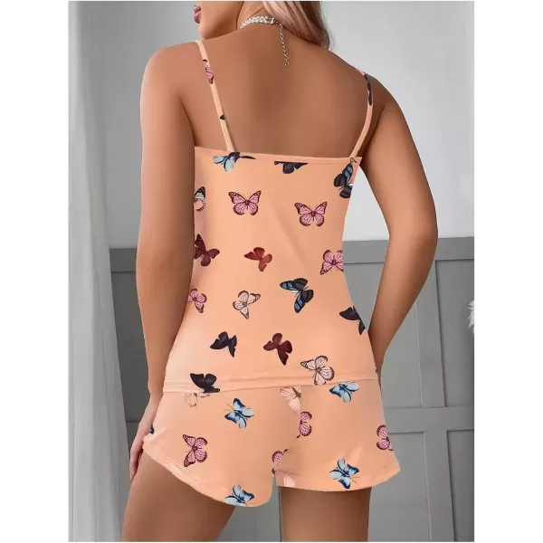 imageSweatyRocks Womens Sleepwear Set Plaid Print Cami Top and Elastic Waist Short Pajama SetCoral Pink