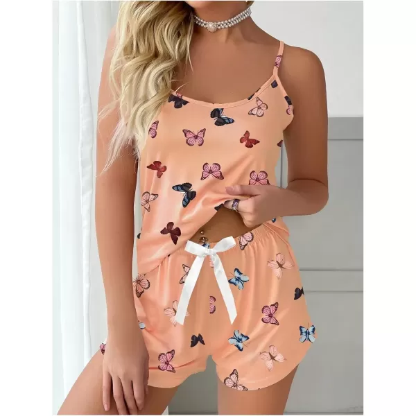 imageSweatyRocks Womens Sleepwear Set Plaid Print Cami Top and Elastic Waist Short Pajama SetCoral Pink