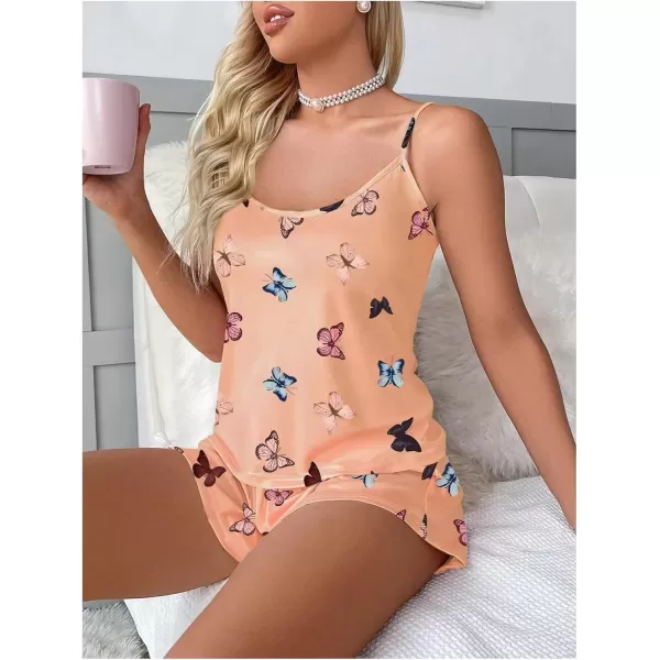 imageSweatyRocks Womens Sleepwear Set Plaid Print Cami Top and Elastic Waist Short Pajama SetCoral Pink