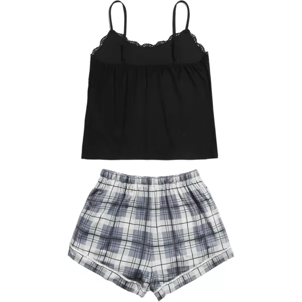 imageSweatyRocks Womens Sleepwear Set Plaid Print Cami Top and Elastic Waist Short Pajama SetGrey Blue
