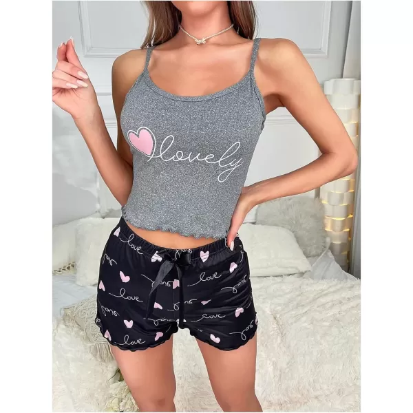 imageSweatyRocks Womens Sleepwear Set Plaid Print Cami Top and Elastic Waist Short Pajama SetGrey and Black