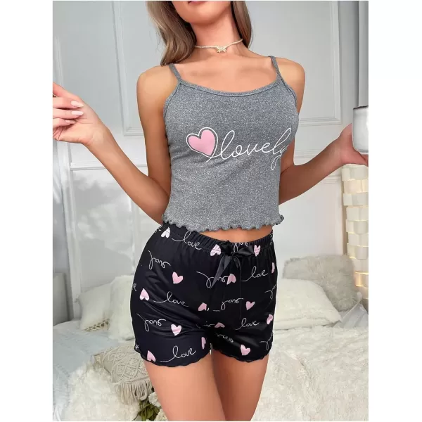 imageSweatyRocks Womens Sleepwear Set Plaid Print Cami Top and Elastic Waist Short Pajama SetGrey and Black
