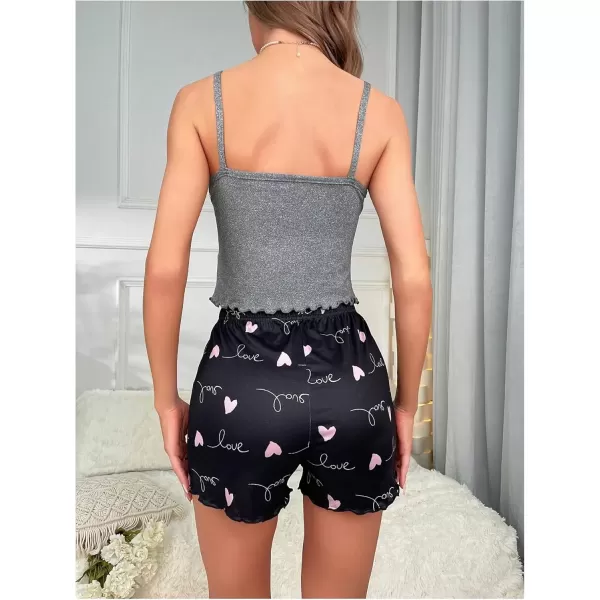 imageSweatyRocks Womens Sleepwear Set Plaid Print Cami Top and Elastic Waist Short Pajama SetGrey and Black