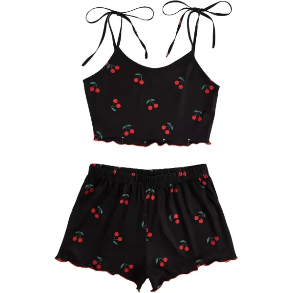 imageSweatyRocks Womens Summer Strawberry Print Cami Top and Shorts Sleepwear Pajamas SetBlack Cherry