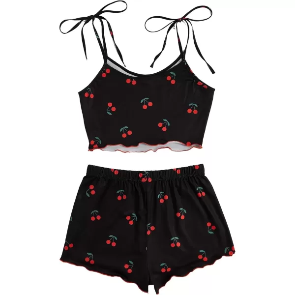 imageSweatyRocks Womens Summer Strawberry Print Cami Top and Shorts Sleepwear Pajamas SetBlack Cherry