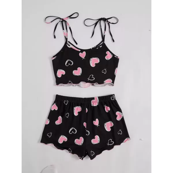 imageSweatyRocks Womens Summer Strawberry Print Cami Top and Shorts Sleepwear Pajamas SetBlack Heart