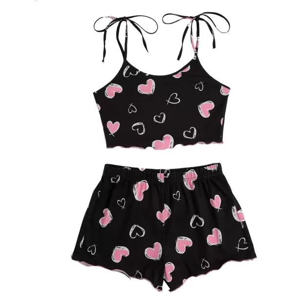 imageSweatyRocks Womens Summer Strawberry Print Cami Top and Shorts Sleepwear Pajamas SetBlack Heart