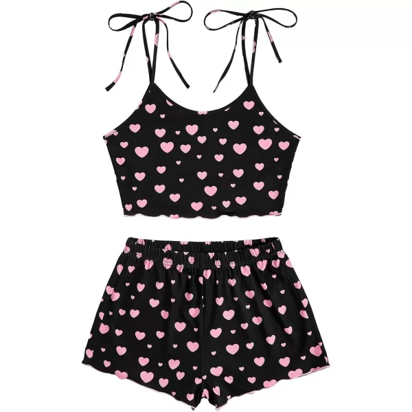imageSweatyRocks Womens Summer Strawberry Print Cami Top and Shorts Sleepwear Pajamas SetBlack and Pink