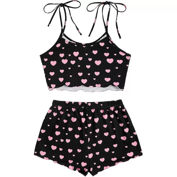 imageSweatyRocks Womens Summer Strawberry Print Cami Top and Shorts Sleepwear Pajamas SetBlack and Pink
